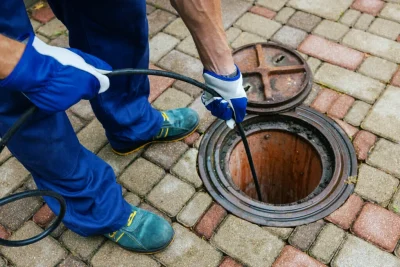 Plumber cleaning an outdoor sewer drain in Hayward